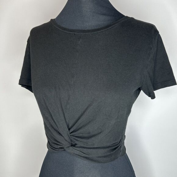ZARA Black Cropped Tee Size Medium Twisted Front Short Sleeve Top Cotton - Picture 1 of 9